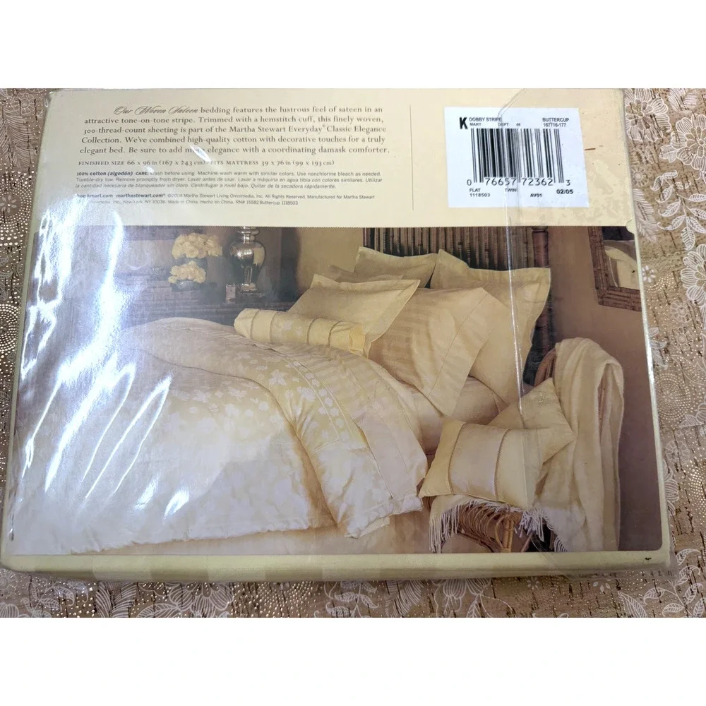 Martha Stewart Cream TWIN flat sheet with tone on tone stripes Woven Sateen 300